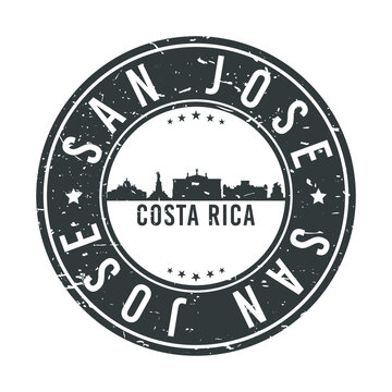 San José Province, San José, Costa Rica Skyline Stamp. Round Postmark Icon City Design. Seal Vector Landmark Travel Badge.