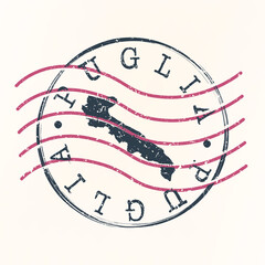 Apulia, Italy Stamp Postal. Map Silhouette Seal. Passport Round Design. Vector Icon. Design Retro Travel.