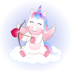 Obraz na płótnie Canvas Little Cupid Unicorn valentine's day concept illustration