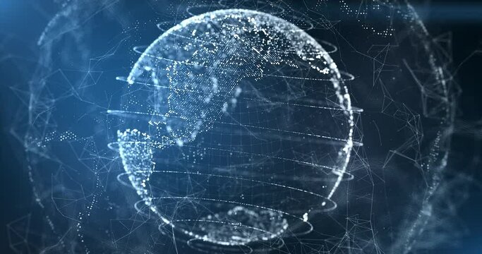3D Earth Big Data, Blue Digital social connections, rotating animation, future technology, network surrounding planet earth, abstract backdround
