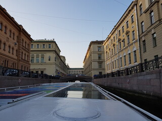 Canal view from the boat in the summer, Saint Petersburgh, Russia
