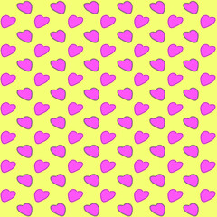 Pink hearts on a yellow background. Romantic and love pattern. For mother day. For valentine's day. For textiles, cards, wallpapers and backgrounds. Vector illustration.