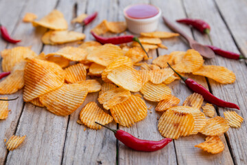 Homemade paprika potato chips and Chili sauce