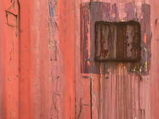 Old paint on a shipping container. Paint texture. Rust.