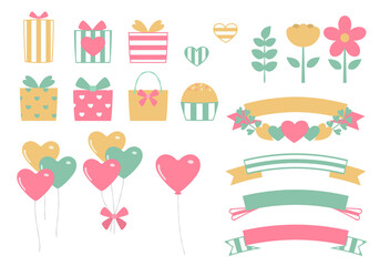 パステルカラーのバレンタインイラストセット