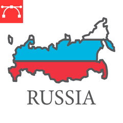 Fototapeta premium Map of Russia color line icon, country and geography, russia map flag sign vector graphics, editable stroke filled outline icon, eps 10.