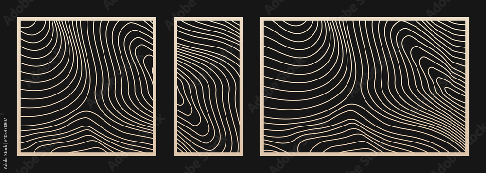 Aufkleber laser cut panel set. vector template with trendy abstract geometric pattern, curve lines, ripple sur