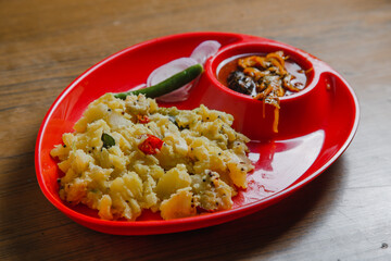 indian food on red plate