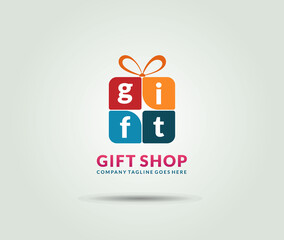 Gift shop logotypes flat present box ornament with letter g i f t