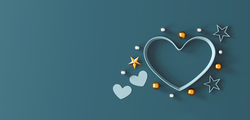 happy valentine's day concept. heart shape gift box on green background. space for text. flat lay....