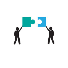 Teamwork people with puzzle pieces top view. Teamwork people vector for jigsaw design, marketing, icon and logo template. Modern flat teamwork people with puzzle. Puzzle pieces, vector illustration