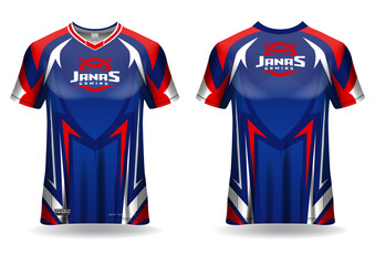 Naklejka premium Esport gaming t shirt jersey template, uniform, front and back view 