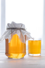 Fresh kombucha on light background