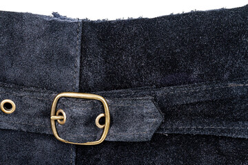 Piece of blue suede with a belt and buckle