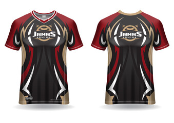 Esport gaming t shirt jersey template, uniform, front and back view 