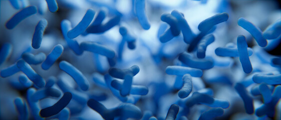 Bakterien: Legionellen, Salmonellen oder Cholera unter dem Mikroskop - 3D Visualisierung - obrazy, fototapety, plakaty