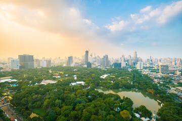 Beautiful sunset sky cloud landscape of cityscape with city building lumpini park capital town