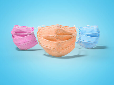 Group medical mask 3d render on blue background with shadow