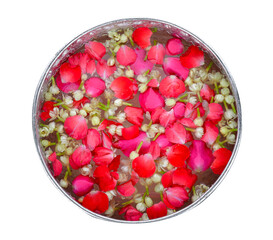 Jasmine and roses in silver bowl ,Songkran festival in Thailand