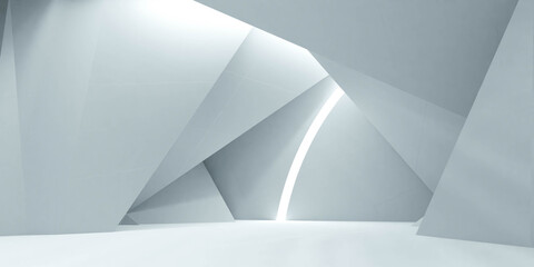 abstract white futuristic hall room 3d render illustration