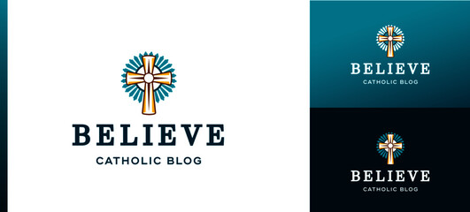 READY TO USE: religion, blog, faith, denomination, youth organization, cross, monstrance logo. A minimalist and original sign.