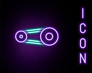 Glowing neon line Timing belt kit icon isolated on black background. Colorful outline concept. Vector.