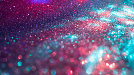 Blurred abstract background. Blurry lights, bokeh. Festive template. The neon glow is reflected on the surface. 3d illustration