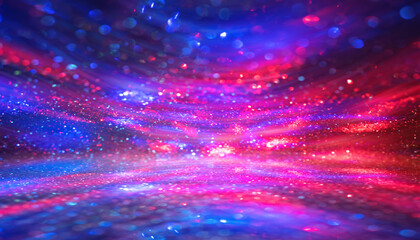 Obraz premium Blurred abstract background. Blurry lights, bokeh. Festive template. The neon glow is reflected on the surface. 3d illustration