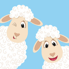 Cute fluffy sheep cartoon character. Design element for greeting card or invitation