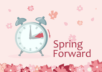Clock Forward in Spring. Advancing for Daylight Saving time. Alarm Clock to go to Summertime, one hour change.