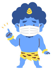 マスクをつけた案内ポーズの青鬼