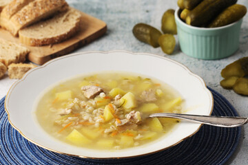 Rassolnik, traditional soup of Russian cuisine
