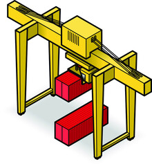 A wharf crane with two shipping containers.