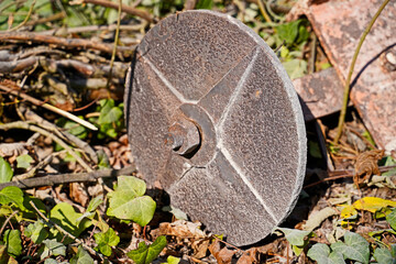 old metal parts and beams after the demolition of a building