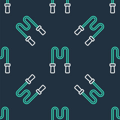 Line Jump rope icon isolated seamless pattern on black background. Skipping rope. Sport equipment. Vector.
