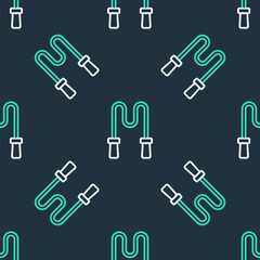 Line Jump rope icon isolated seamless pattern on black background. Skipping rope. Sport equipment. Vector.