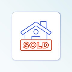 Line Hanging sign with text Sold icon isolated on white background. Sold sticker. Sold signboard. Colorful outline concept. Vector.