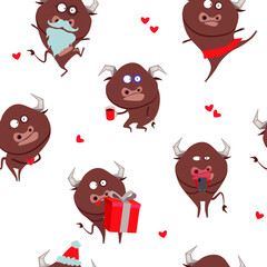 Fototapeta premium Seamless vector pattern with cute bulls. For children's textiles, wallpaper, fabrics and decoration.