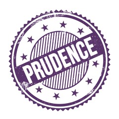 PRUDENCE text written on purple indigo grungy round stamp.