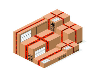 Cardboard box mockup set with seal tape.Delivery packaging many type with seal tape.