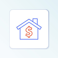 Line House with dollar symbol icon isolated on white background. Home and money. Real estate concept. Colorful outline concept. Vector.