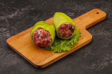 Raw stuffed bell pepper with meat