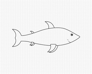 Fototapeta premium Baby shark outline on transparent background. Simple Cartoon character. Vector illustration.