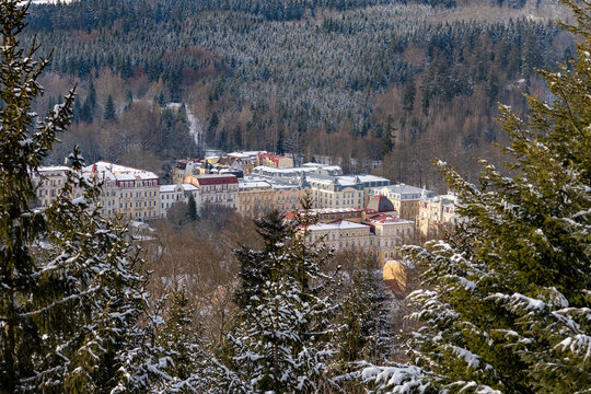 Hamelika lookut tower - view of the center of spa town Marianske Lazne