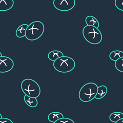 Line Bread loaf icon isolated seamless pattern on black background. Vector.