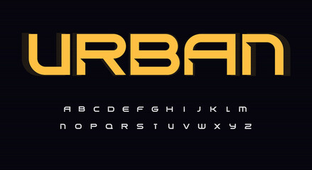 Urban wide alphabet. Sans serif font with bevel, minimalist type for modern futuristic logo, headline, monogram, urbanistic lettering and maxi typography. Expanded letters, vector typographic design