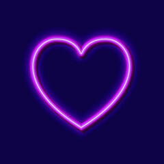 Vector Neon Heart, Shining Simple Icon Isolated on Dark Background.
