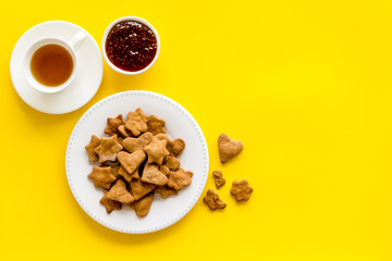 Homemade biscuits with tea, overhead view