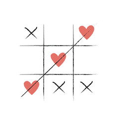 vector illustration of tic tac toe game with hearts. valentine's day background.
