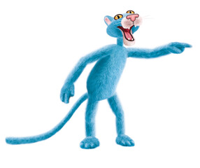 Obraz premium panthère bleu, 3-d, blanc, illustration, dessin attitude, montent, drôle, animé, isolé, bleu, gens, personne, caractère, humain, drôle, sport, animal, souris, danse, joli